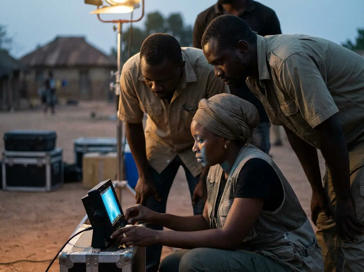 Madaki Concept crew reviewing footage on set